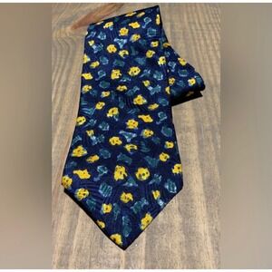 Gherardini Firenze Navy Blue Yellow Green Abstract Floral Silk Tie Vintage Retro